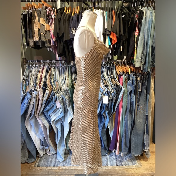 Bria sequins Gold Cowl Neck Slip Midi Dress - Picture 5 of 5